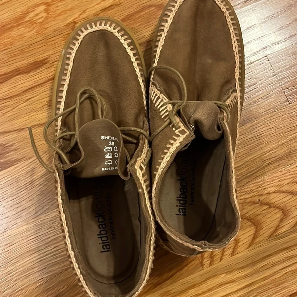 New Laidback London Shenje Crochet Lace Up Chukka Boots Camel Size 6, 7, 9